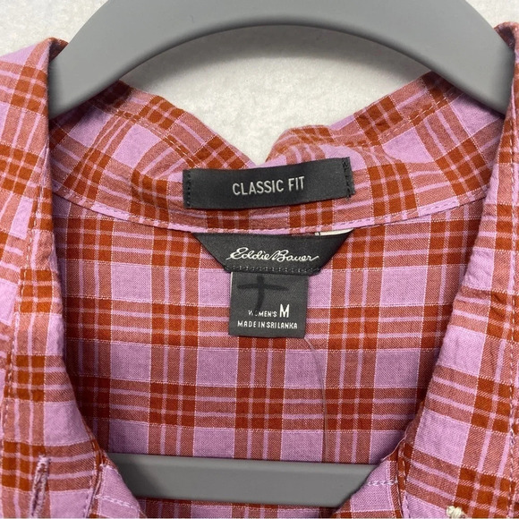 NWT Eddie Bauer Plaid Check Shirt Button Down Purple Orange M - Picture 4 of 6